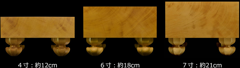 足付碁盤の厚さ（４寸、６寸、７寸）